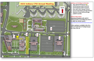 Map of Hine Hall and nearby parking for 2023 CTSI Annual Meeting