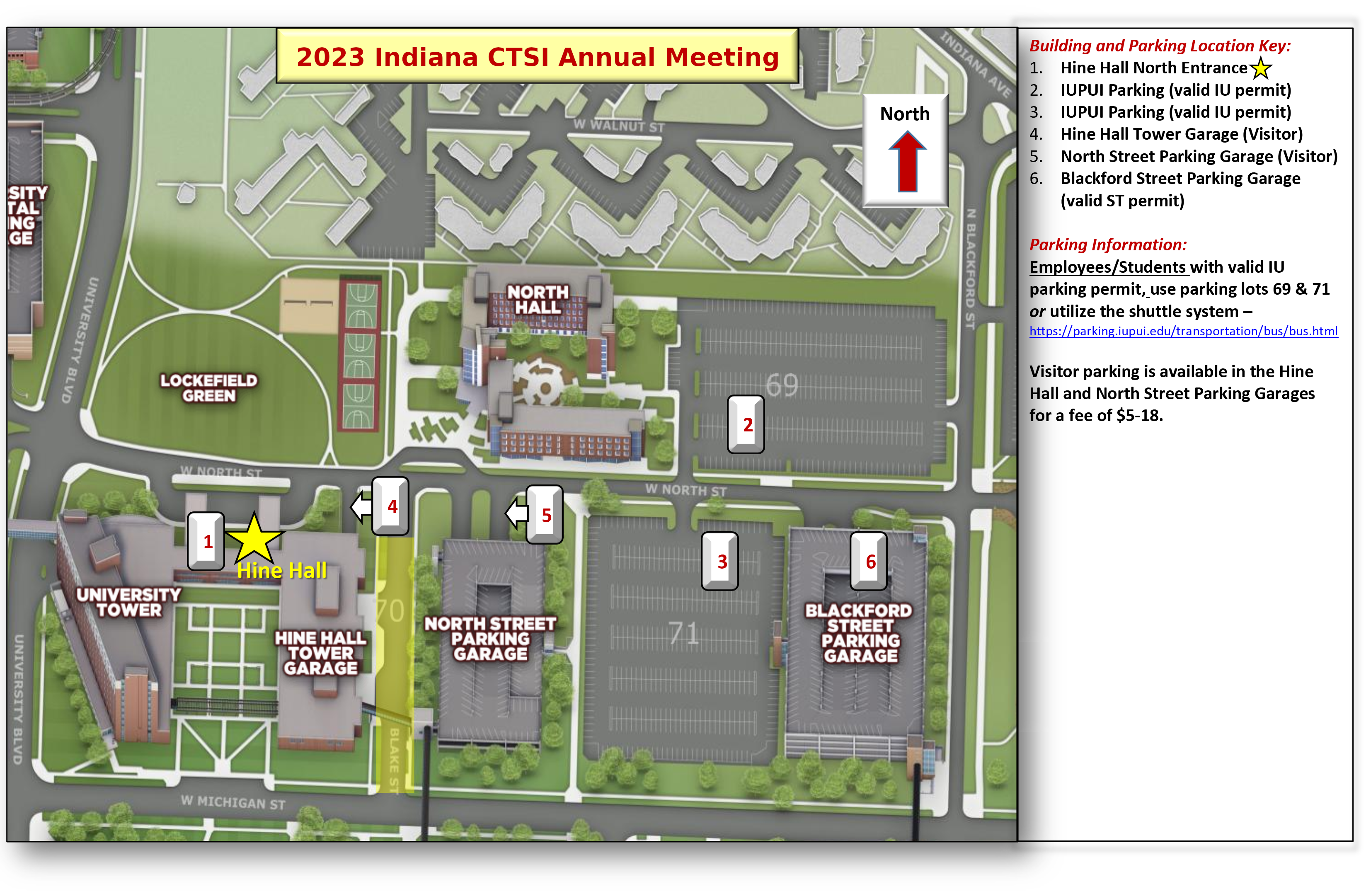 Map of Hine Hall and nearby parking for 2023 CTSI Annual Meeting