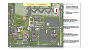 Map of Hine Hall and nearby parking for 2024 Indiana CTSI Annual Meeting