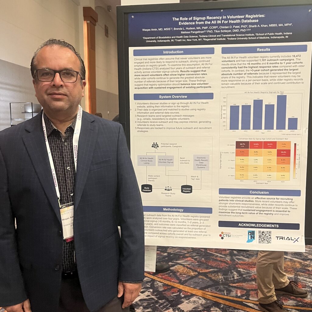 Waqas Amin in front of his poster.