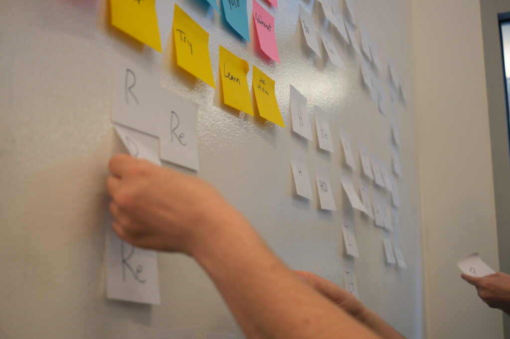 Post-its on a whiteboard.