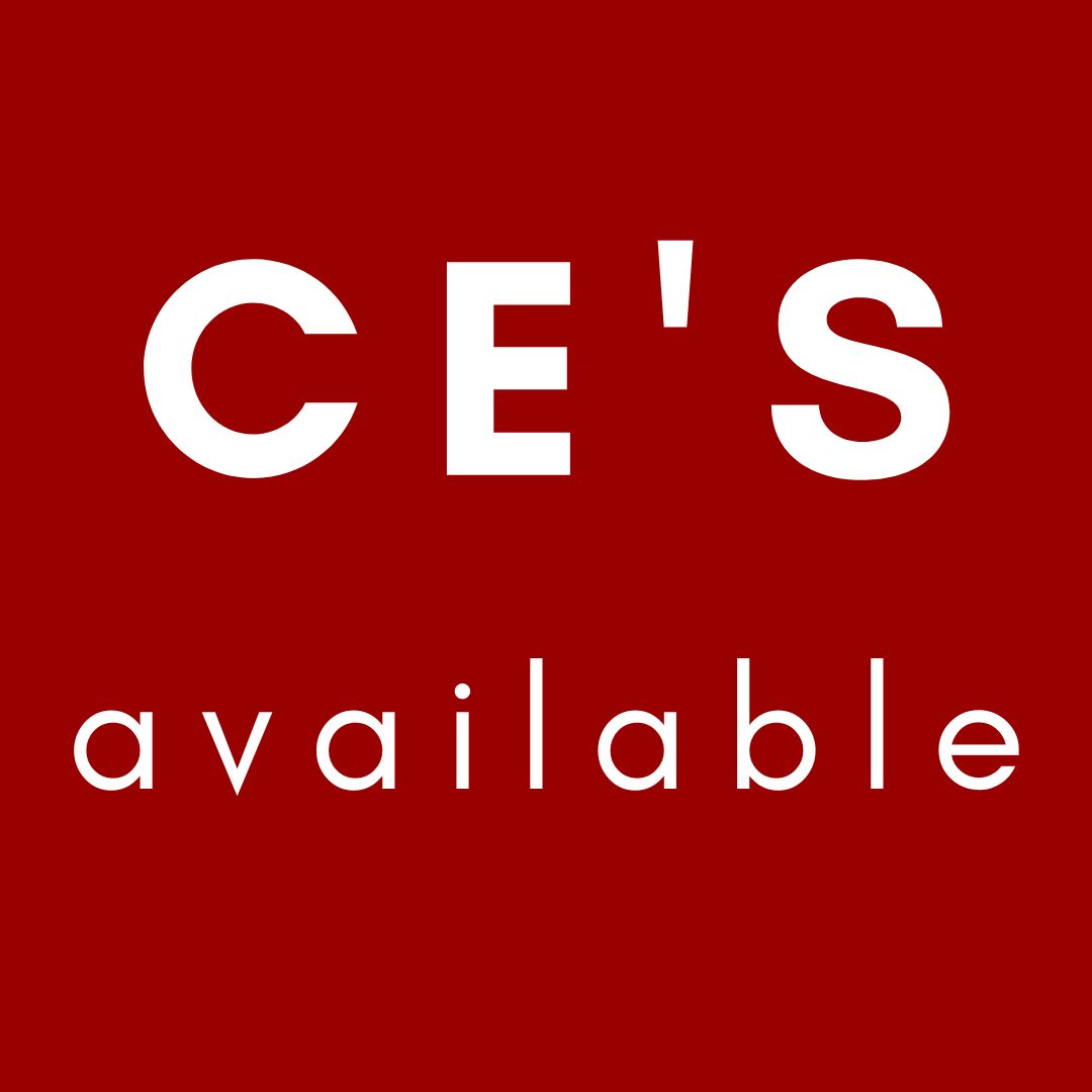 Image is a deep red background and white text reading "CE's available"