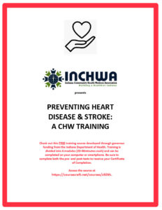 Flyer with heart floating over hand for preventing heart disease & stroke presented by INCHWA