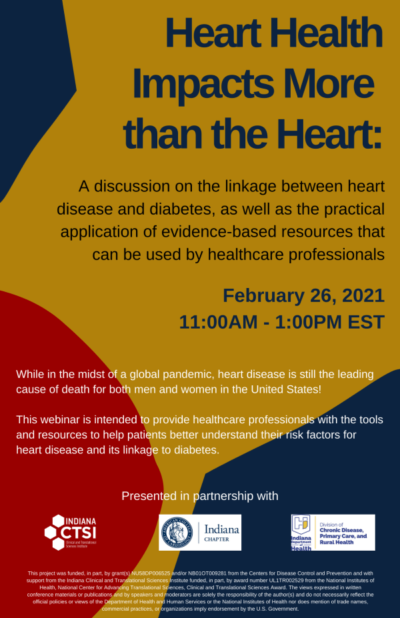 Colorful flyer with details about a webinar for heart health month