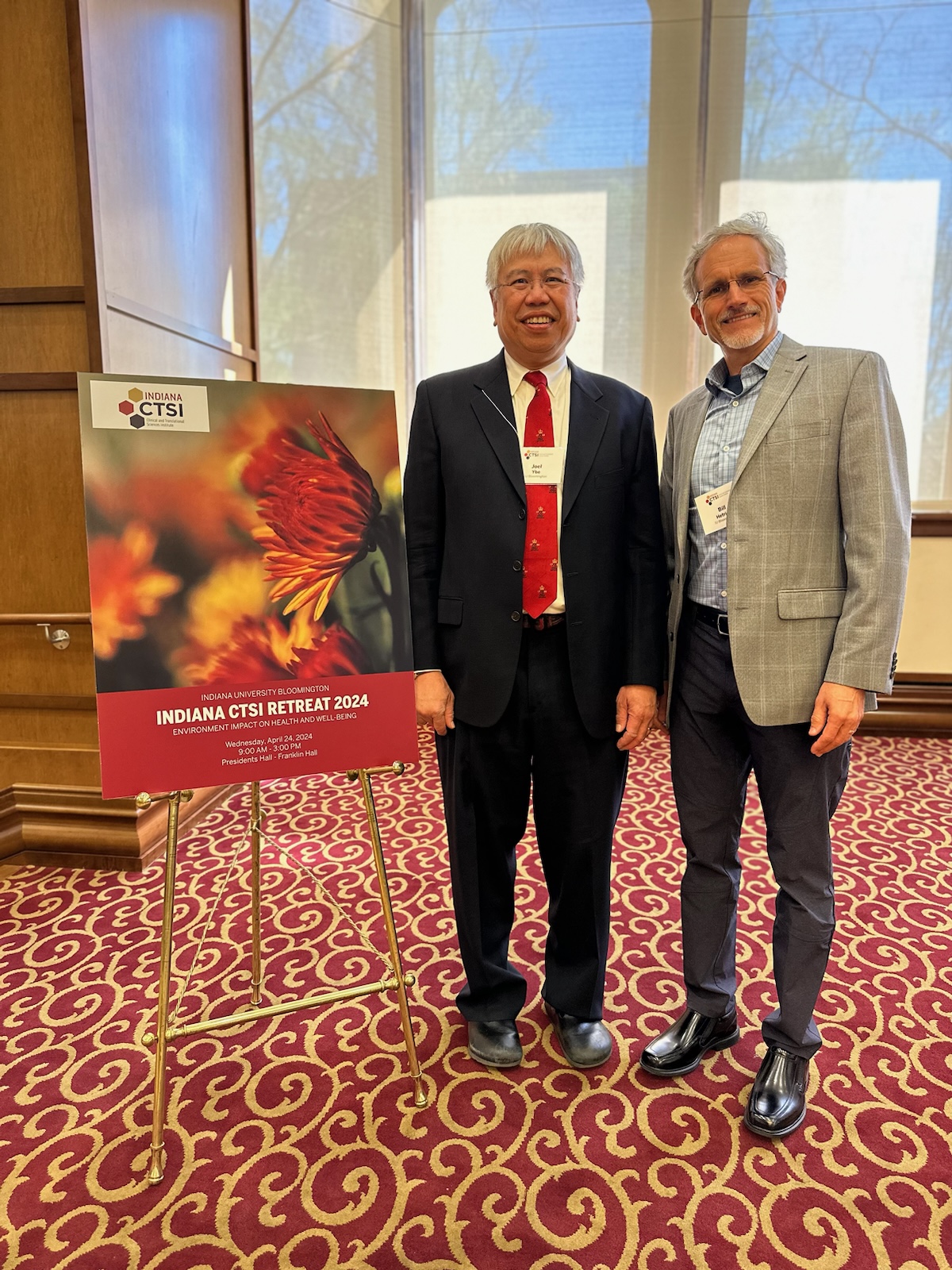 Image of William Hetrick, PhD, and Joel Ybe, PhD, together at the 2024 IU Bloomington campus retreat.
