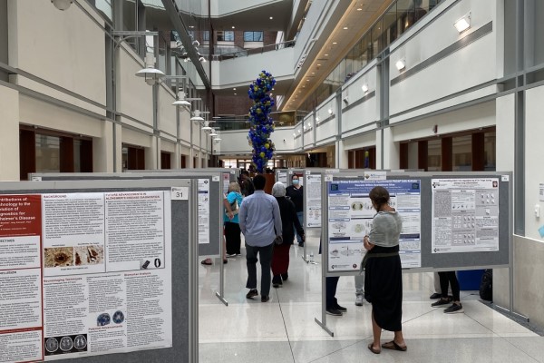 image of people roaming rows of scientific poster presentations