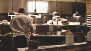 photo of staff working in a restaurant kitchen