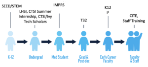 Education and workforce development process: k-12, undergrad, med student, grad and post-doc, early career, faculty and staff